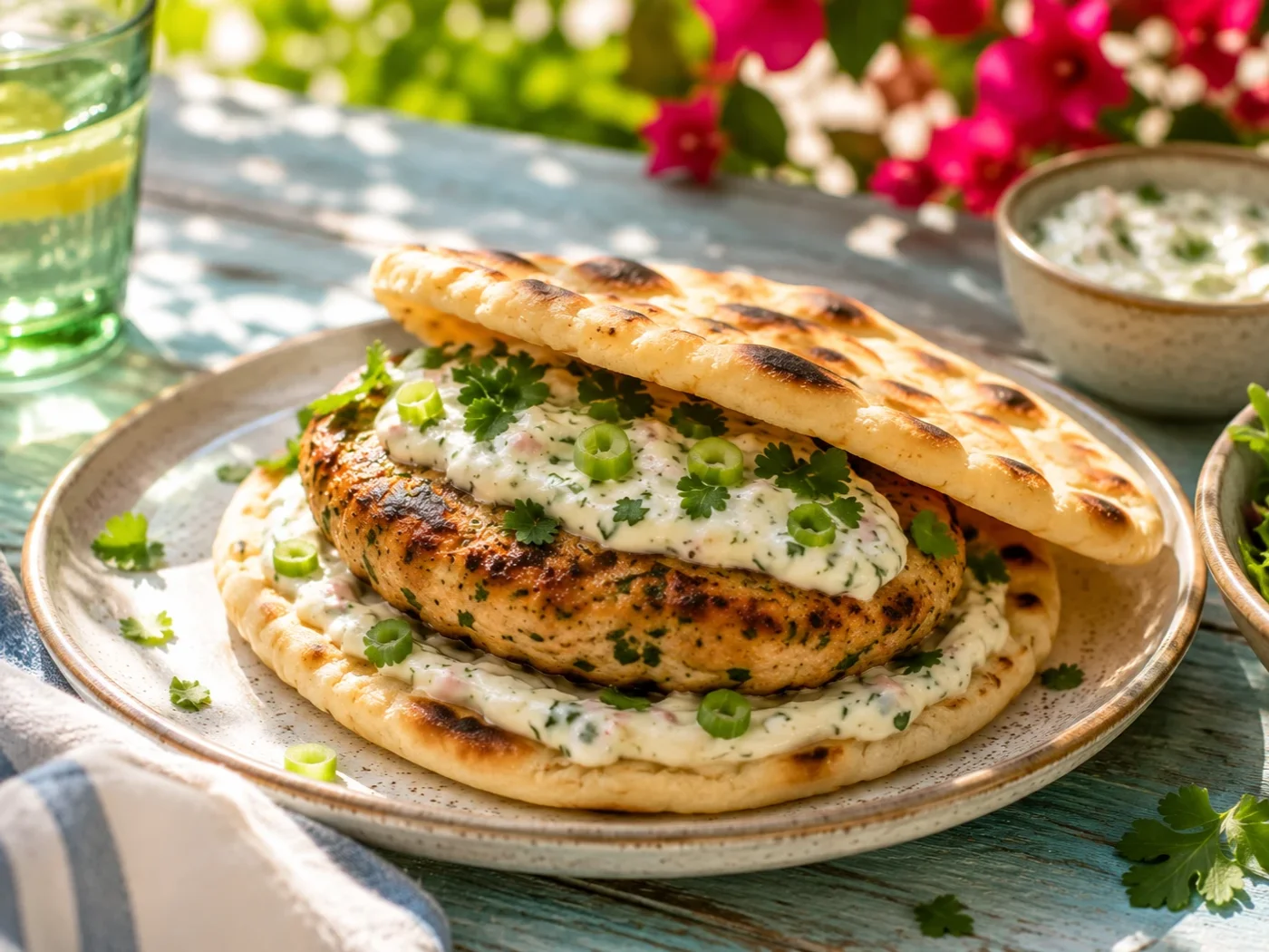 Kipburger met naanbrood